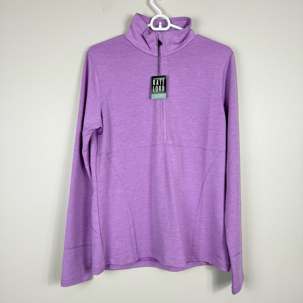 Kate Lord Half Zip Pullover Top Womens Purple Long Sleeve Golf Stretch Sporty
